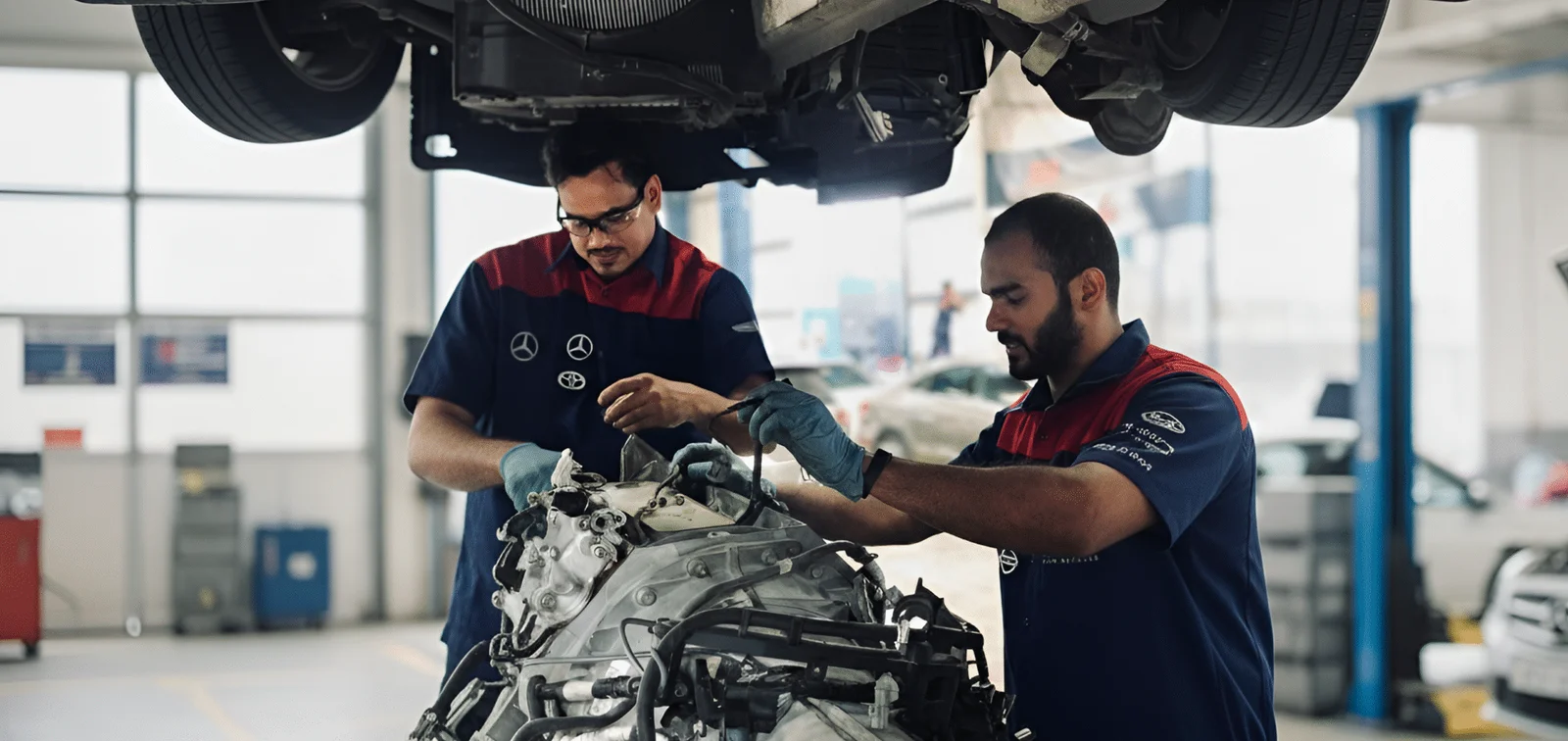 Mechanic working on car